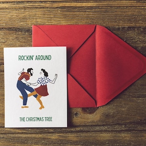 Weihnachtskarte Rocking around the Christmastree Postkarte für TänzerInnen Christmascard for Dancers Rock'n Roll Dance Grußkarte