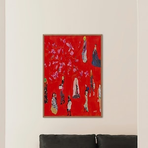 Aesthetic Korea Hanbok Art | Red Illustration Art Print | Contemporary Art | Printable Wall Art