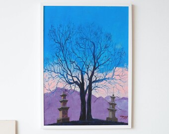 Korea Landscape Painting | Asia Temple Art | Landscape Wall Art | Travel Poster | Printable Wall Art | Exotic Wall Decor