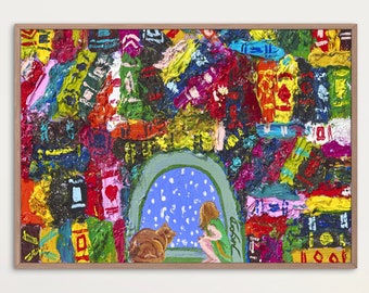 Childhood 3 | My  book cafe |The appearance of a bookshelf full of books | Colorful bookshelf | Modern art | Home decor | Wall Decor