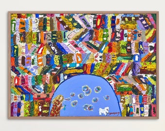 Childhood | My  book cafe |The appearance of a bookshelf full of books | Colorful bookshelf | Modern art | Home decor | Wall Decor