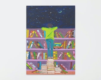 Starry Night | My  book cafe | The appearance of a bookshelf full of books | Colorful bookshelf | Modern art | Home decor | Wall Decor