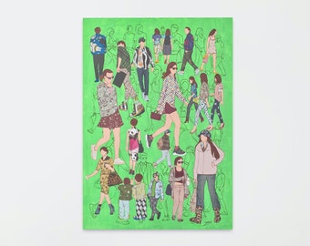 Happy Day | Digital Print of Original Artwork | City Life | Contemporary Optical Art | Printable Wall Art | Fashion illustration