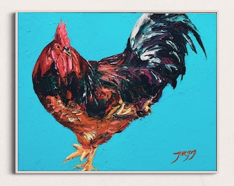 Farmhouse Decor | Chicken Wall Art | Contemporary Art | Animal Painting | Oil on Canvas | Modern Art | Modern Wall Decor