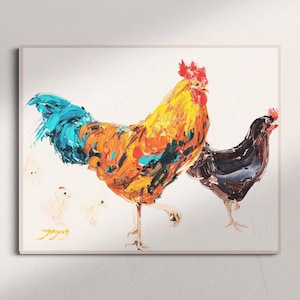 Farmhouse Wall Decor | Chicken and Chicks Wall Art | Rooster Drawing | Nursery Art Poster | Animal Painting | Printable Wall Art