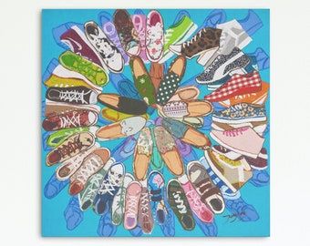 Shoes Collector | Healing shoes | Contemporary Art | Painting | acrylic on Canvas | Fabric collage | Modern Art | Wall Decor
