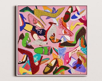 Fashion Shoes Collection Poster | Colorful Acrylic Painting | Square Art Print | Creative Contemporary Art | Modern Living Room Decor