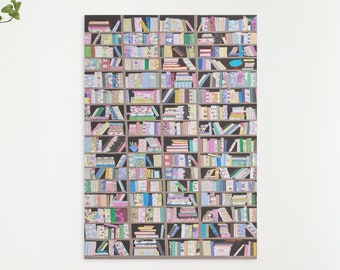 Book of Happiness | Books and Friends | Book Lover Gift | Library Wall Decor | Colorful Bookshelf Poster | Contemporary Printable Wall Art