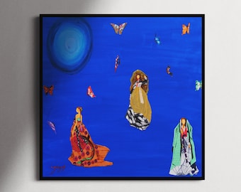 Hanbok Women Art Print | Korean Moonlight Scene (Digital Download)