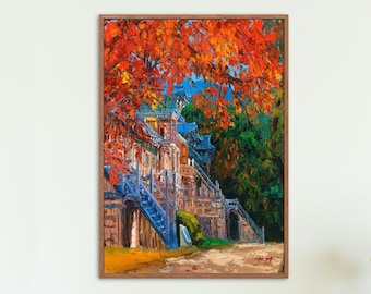 Korea Landscape Painting | Bulguksa Temple | Travel Poster | Printable Wall Art | Exotic Wall Decor