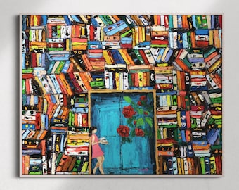 Book Lover Gift | Library Decor | Colorful Bookshelf Poster | Contemporary Printable Wall Art