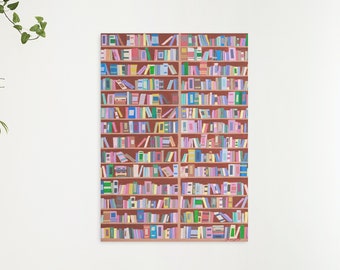Book of Happiness | Book Lover Gift | Library Decor | Colorful Bookshelf Poster | Book Illustration | Printable Wall Art