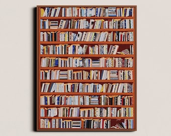 Bookshelf Art Print | Colorful Library Books, Modern Decor (Digital Download)