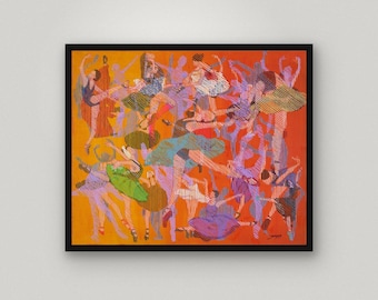 Amber Ballet Wall Art | Warm Orange Dance Painting (Digital Download)