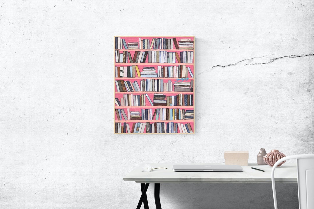 Pink My Book Cafe Office Wall Art Decor Bookshelf Poster Library Wall