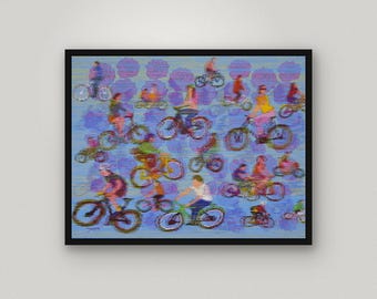 Sunday Cyclists Print | Colorful Bicycle Race Painting (Digital Download)