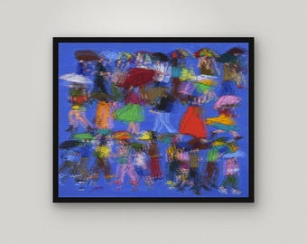 April Showers Print | Moody Blue Rainy Day Acrylic Painting (Digital Download)
