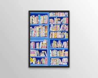 Book Lover Gift | Library Decor | Colorful Bookshelf Poster | Contemporary Printable Wall Art