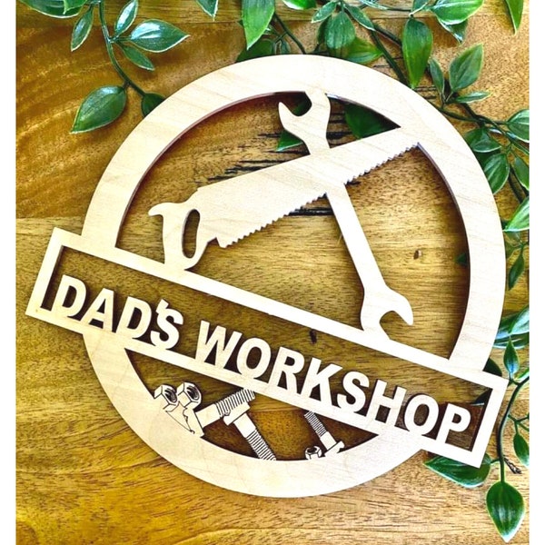 DADS WORKSHOP SIGN | Personalised Workshop Sign | Dad Birthday Gift | Man Cave Sign | Personalised Shed Sign | Fathers Day Gift | Birch Wood