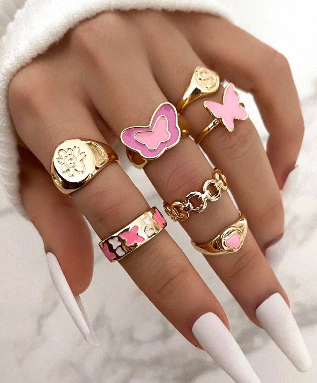 Pink Girls Ring Set Y2k Rings Love Heart Rings Gift for Etsy UK