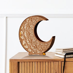 Decorativo Luna notte luce lampada taglio laser file in formato SVG Glowforge madndala luna lampada da tavolo file in formato SVG DXF Lanterna di luna in legno modello piano vettoriale