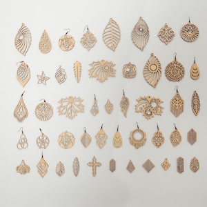 Pendientes cortados con láser bundle svg patrón Glowforge earings vector cnc templates Earings dxf cut plan Descarga digital