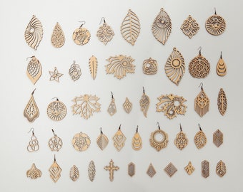 Laser cut earrings bundle svg pattern Glowforge earings vector cnc templates Earings dxf cut plan Digital download