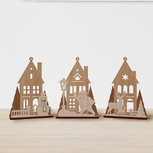 Coupé au laser en bois Noël ornement table décoration svg bundle Glowforge boule de Noël ornements arbre svg cricut Noël dxf modèle