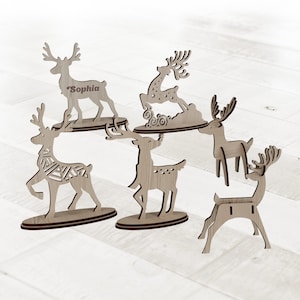 Decoración de mesa de renos de pie de Navidad svg archivo cortado con láser Glowforge Adornos de renos navideños plantilla vectorial de patrón de corte láser dxf