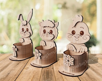 Laser cut easter bunny egg holder svg Glowforge organizer egg holder stand svg cricut Easter egg holder dxf cnc vector template