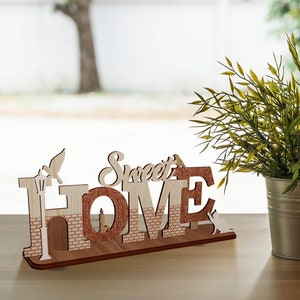 Laser geschnitten Sweet Home Tabletop Dekoration svg Vorlage Glowforge Welcome Home Holz Szene Dekoration svg Tabletop Dekor Komposition dxf