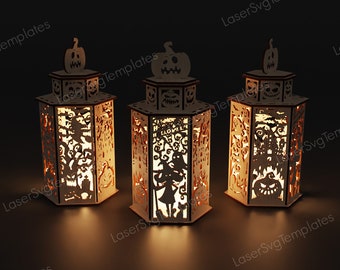 Halloween lamp light night svg laser cut file Glowforge Halloween lantern svg Halloween candle holder Table lamp dxf laser template