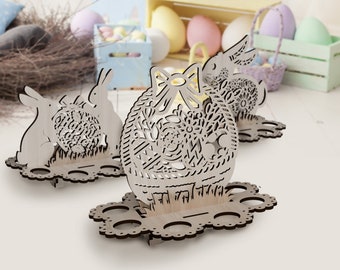 Decorative Easter bunny egg holder laser cut svg file Glowforge egg holder stand bundle svg cricut Easter egg holder dxf cnc vector template