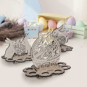 Decorativo soporte de huevo de conejito de Pascua corte láser archivo svg Glowforge soporte de huevo paquete svg cricut soporte de huevo de Pascua dxf cnc plantilla vectorial