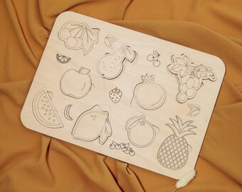 Laser cut educational kids fruits puzzle svg template Glowforge kids montessori puzzle dxf cut plan cnc vector pattern Instant download
