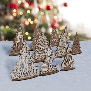 Laser cut Standing Christmas tree 10 bundle svg template Glowforge Christmas tree svg cricut Christmas tree decor dxf vector cnc plan