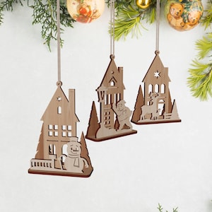 Coupé au laser en bois Noël ornement table décoration svg bundle Glowforge boule de Noël ornements arbre svg cricut Noël dxf modèle