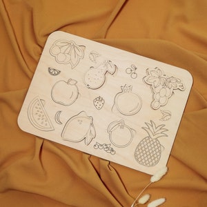 Laser geschnitten pädagogische Kinder Früchte Puzzle svg Vorlage Glowforge Kinder Montessori Puzzle dxf geschnitten Plan cnc Vektor Muster Sofortiger download