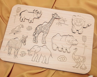 Laser geschnittene Holztiere Puzzle svg Vorlage Glowforge Kinder Montessori Tiere Puzzle Cnc Vektor Laser Dxf Schnitt Plan Digitaler Download