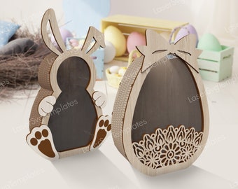 2 Easter Egg Bunny Box Laser Cut SVG Wooden Basket Decor