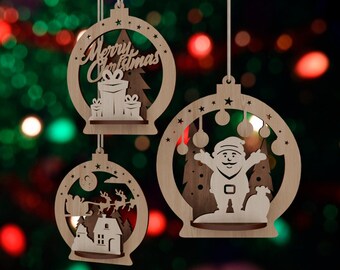 Christmas Bauble Ornament SVG Laser Cut 3D Santa Deer Tree Ball