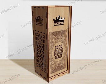 Laser cut whisky wooden gift box svg Glowforge bottle gift box holder svg cricut Gift box pattern dxf cnc vector template