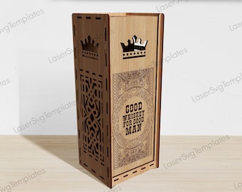 Laser cut whisky wooden gift box svg Glowforge bottle gift box holder svg cricut Gift box pattern dxf cnc vector template