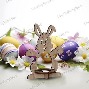 Fichier svg découpé au laser porte-oeufs lapin de Pâques Glowforge porte-oeufs stand bundle svg cricut porte-oeufs de Pâques dxf cnc modèle vectoriel