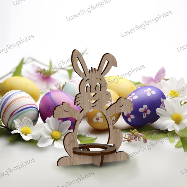 Fichier svg découpé au laser porte-oeufs lapin de Pâques Glowforge porte-oeufs stand bundle svg cricut porte-oeufs de Pâques dxf cnc modèle vectoriel