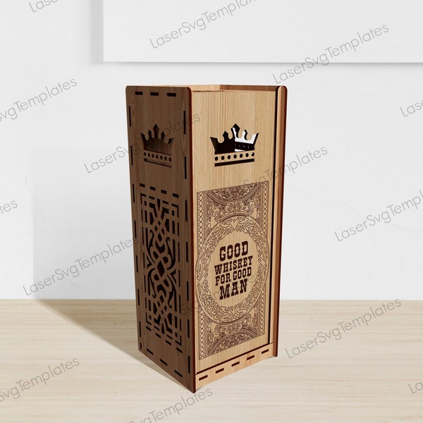 Laser cut whisky wooden gift box svg Glowforge bottle gift box holder svg cricut Gift box pattern dxf cnc vector template