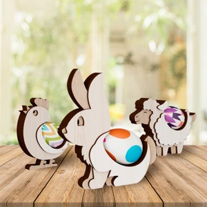 Soporte de huevo de conejito de Pascua corte láser archivo svg Glowforge soporte de huevo paquete svg cricut soporte de huevo de Pascua dxf cnc plantilla vectorial