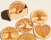 Coasters with holder laser cut file Glowforge coasters svg vector cnc templates Coasters set laser engrave dxf cut plan Digital download