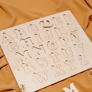 Educatioanal kids alphabet puzzle svg laser cut files template Glowforge kids wooden puzzle cnc vector laser dxf cut plan Instant download