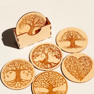Untersetzer mit Halter Laser geschnitten Datei Glowforge Untersetzer svg Vektor cnc Vorlagen Untersetzer Set Laser gravieren dxf geschnitten Plan Digital download